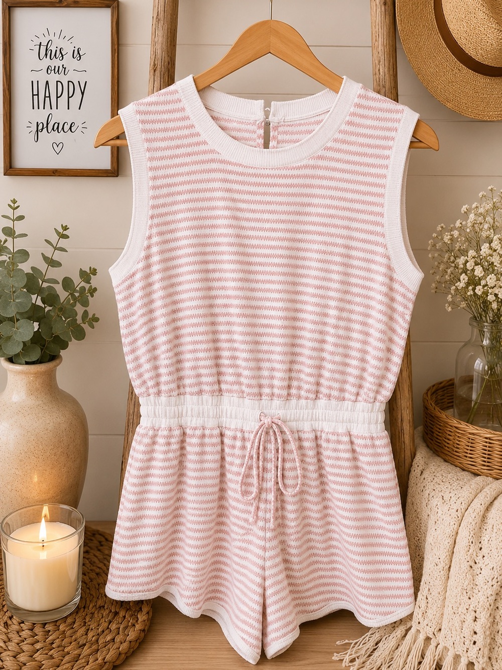 Pink Striped Knit One-Piece Romper